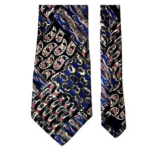 London Fog vintage silk tie, paisley, pink, blue, black, extra long, 62 1/2”